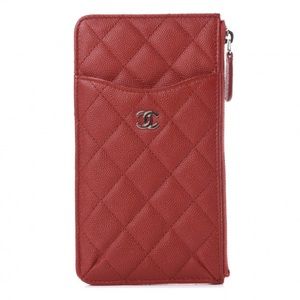 ♥️ CHANEL Caviar Quilted Classic Leather Flat Wallet Pouch Red